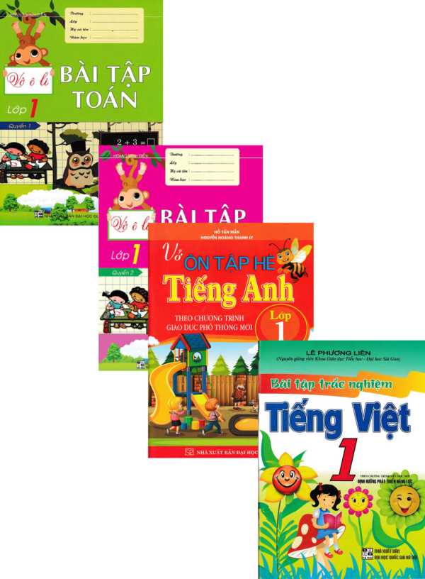 Bộ Sách Ôn Tập Hè Lớp 1 Toán + Văn + Anh : Theo Chương Trình Mới (Bộ 4 Cuốn)