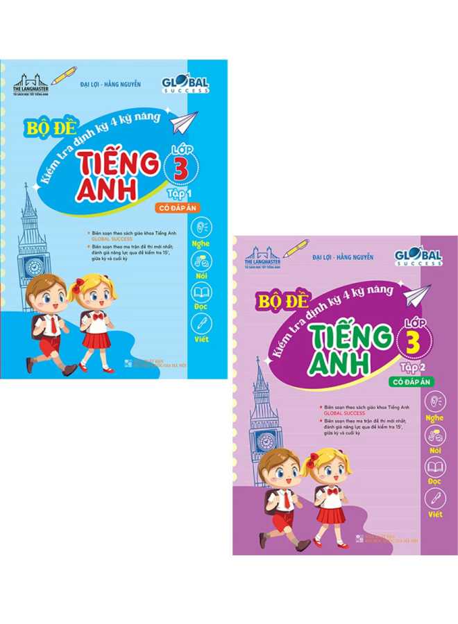 Combo Bộ Đề Kiểm Tra Định Kỳ 4 Kỹ Năng Tiếng Anh Lớp 3 - Tập 1 + 2 (Có Đáp Án) (Bộ 2 Cuốn)