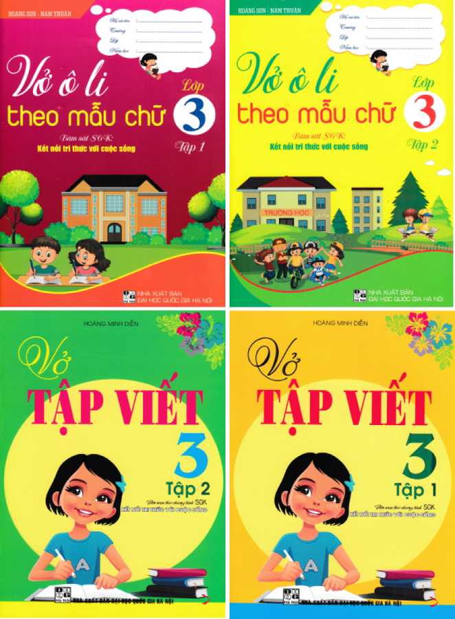 Combo Vở Ô Li Theo Mẫu Chữ + Vở Tập Viết Lớp 3 (Bám Sát SGK Kết Nối Tri Thức Với Cuộc Sống) (Bộ 4 Cuốn)