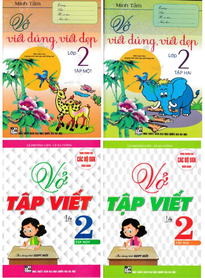 Combo Vở Viết Đúng, Viết Đẹp Lớp 2 + Vở Tập Viết Lớp 2 (Theo Chương Trình Giáo Dục Phổ Thông Mới) (Bộ 4 Cuốn)